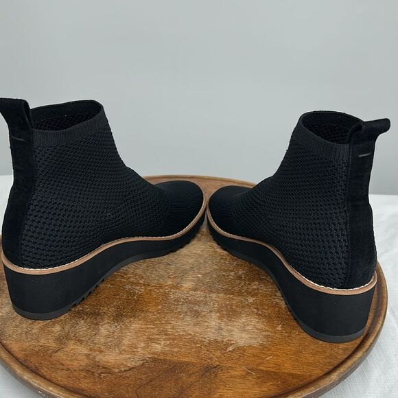 Eileen Fisher Boots Wm 6.5 M Black Knit Sock Wedge Ankle Bootie London Stretch - Picture 6 of 11